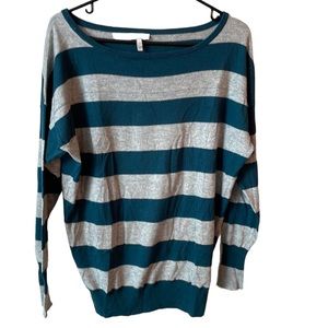JOIE Gray/Green Wide Stripe Boat Neck Sweater Sz XS